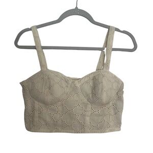 BOG Collective beige eyelet lace bustier crop top Size Medium EUC